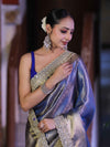 Banarasee Handloom Tissue Saree With Zari Woven Design & Contrast Lace Border-Blue