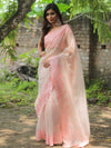 Banarasee Pure Organza Silk Saree With Floral Resham Embroidery-Peach