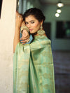Banarasee Handwoven Soft Tissue Saree With Zari Border & Buti Design-Pastel Green