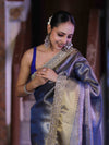 Banarasee Handloom Tissue Saree With Zari Woven Design & Contrast Lace Border-Blue