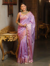 Banarasee Handwoven Semi Silk Saree With Gold Zari Border & Lace-Lavender