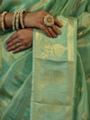 Banarasee Handwoven Soft Tissue Saree With Zari Border & Buti Design-Pastel Green