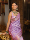 Banarasee Handwoven Semi Silk Saree With Gold Zari Border & Lace-Lavender