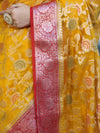 Banarasee Handwoven Georgette Saree With Meena Jaal Work & Contrast Border-Yellow & Red