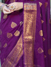 Banarasee Handloom Cotton Silk Saree With Antique Zari Buta Work & Border-Purple