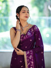 Banarasee Handloom Semi Silk Saree With Buti Design Zari Border & Lace-Violet