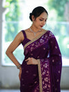Banarasee Handloom Semi Silk Saree With Buti Design Zari Border & Lace-Violet