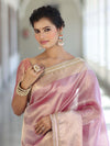 Banarasee Handwoven Plain Tissue Saree With Zari Border & Lace-Light Pink