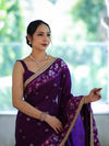 Banarasee Handloom Semi Silk Saree With Buti Design Zari Border & Lace-Violet