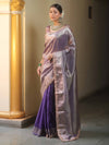 Banarasee Handwoven Plain Tissue Saree With Zari Border & Lace-Purple