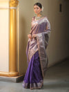 Banarasee Handwoven Plain Tissue Saree With Zari Border & Lace-Purple