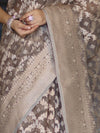 Banarasee Handloom Pure Cotton Silk Saree With Zari Jaal Design-Brown