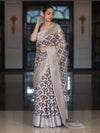 Banarasee Handloom Pure Cotton Silk Saree With Zari Jaal Design-Brown