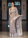 Banarasee Handloom Pure Cotton Silk Saree With Zari Jaal Design-Brown