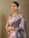 Banarasee Handwoven Plain Tissue Saree With Zari Border & Lace-Purple