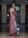 Bhagalpur Handloom Pure Linen Cotton Zig-Zag Pattern Saree-Maroon & White