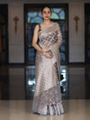 Banarasee Handloom Pure Cotton Silk Saree With Zari Jaal Design-Brown