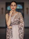 Banarasee Handloom Pure Cotton Silk Saree With Zari Jaal Design-Brown