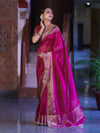 Banarasee Handloom Plain Tissue Saree With Zari Border & Lace-Magenta