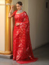 Banarasee Organza Saree With Gold Zari Jaal Design-Red