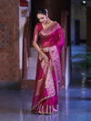 Banarasee Handloom Plain Tissue Saree With Zari Border & Lace-Magenta