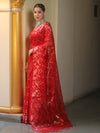 Banarasee Organza Saree With Gold Zari Jaal Design-Red