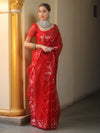 Banarasee Organza Saree With Gold Zari Jaal Design-Red