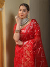 Banarasee Organza Saree With Gold Zari Jaal Design-Red