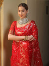 Banarasee Organza Saree With Gold Zari Jaal Design-Red
