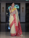 Banarasee Handwoven Organza Mix Saree With Zari Buti Design & Contrast Border-Cream & Maroon