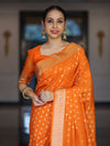 Banarasee Handloom Soft Silk Saree With Zari Buti Design & Border-Orange