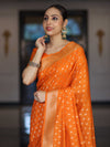 Banarasee Handloom Soft Silk Saree With Zari Buti Design & Border-Orange