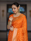 Banarasee Handloom Soft Silk Saree With Zari Buti Design & Border-Orange