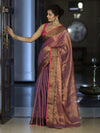 Banarasee Dual Shaded Linen Tissue Saree With Zari Border-Purple