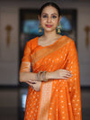 Banarasee Handloom Soft Silk Saree With Zari Buti Design & Border-Orange