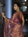 Banarasee Dual Shaded Linen Tissue Saree With Zari Border-Purple