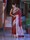 Banarasee Handloom Mashru Silk Saree With Tanchoi Work & Lace Border-Deep Maroon