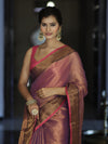 Banarasee Dual Shaded Linen Tissue Saree With Zari Border-Purple