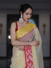 Banarasee Handwoven Organza Mix Saree With Zari Buti Design & Contrast Border-Cream & Maroon