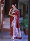Banarasee Handloom Mashru Silk Saree With Tanchoi Work & Lace Border-Deep Maroon