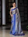 Banarasee Handloom Dual Tone Tissue Silk Saree With Zari & Resham Weaving-Blue (Gold Tone)