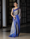 Banarasee Handloom Dual Tone Tissue Silk Saree With Zari & Resham Weaving-Blue (Gold Tone)