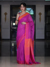 Bhagalpur Handloom Pure Linen Saree With Dual Tone Contrast Pallu-Magenta