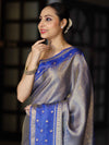 Banarasee Handloom Dual Tone Tissue Silk Saree With Zari & Resham Weaving-Blue (Gold Tone)