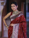 Banarasee Handloom Mashru Silk Saree With Tanchoi Work & Lace Border-Deep Maroon