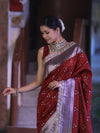 Banarasee Handloom Mashru Silk Saree With Tanchoi Work & Lace Border-Deep Maroon