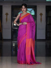 Bhagalpur Handloom Pure Linen Saree With Dual Tone Contrast Pallu-Magenta