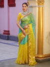 Banarasee Organza Saree With Gold Zari Jaal Design & Dual Color-Green & Yellow