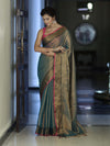 Banarasee Dual Shaded Linen Tissue Saree With Zari Border-Leaf Green