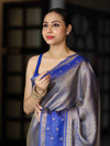 Banarasee Handloom Dual Tone Tissue Silk Saree With Zari & Resham Weaving-Blue (Gold Tone)
